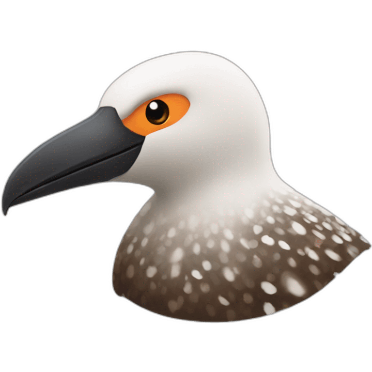 brown and white flecked sea bird with orange beak emoji