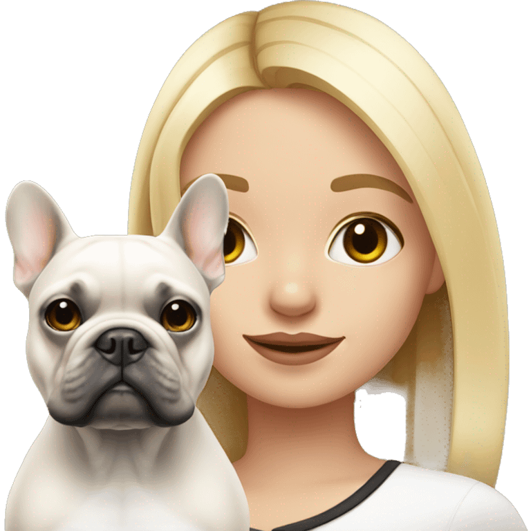 Blonde girl with black/white French bulldog emoji