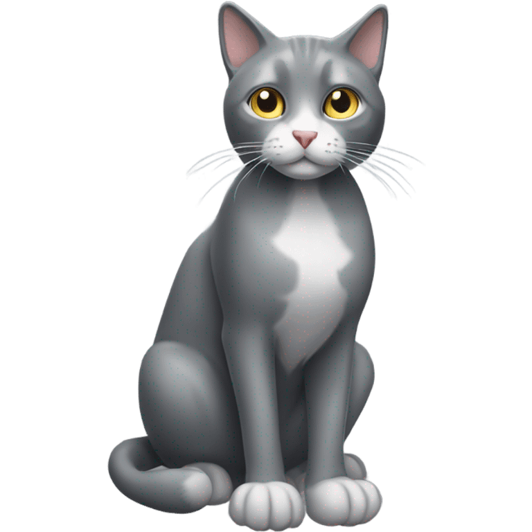 Full-body grey cat with white snout and paws emoji