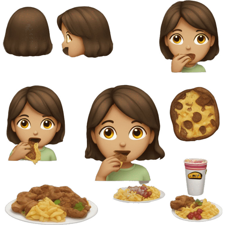 brown haired girl eating emoji