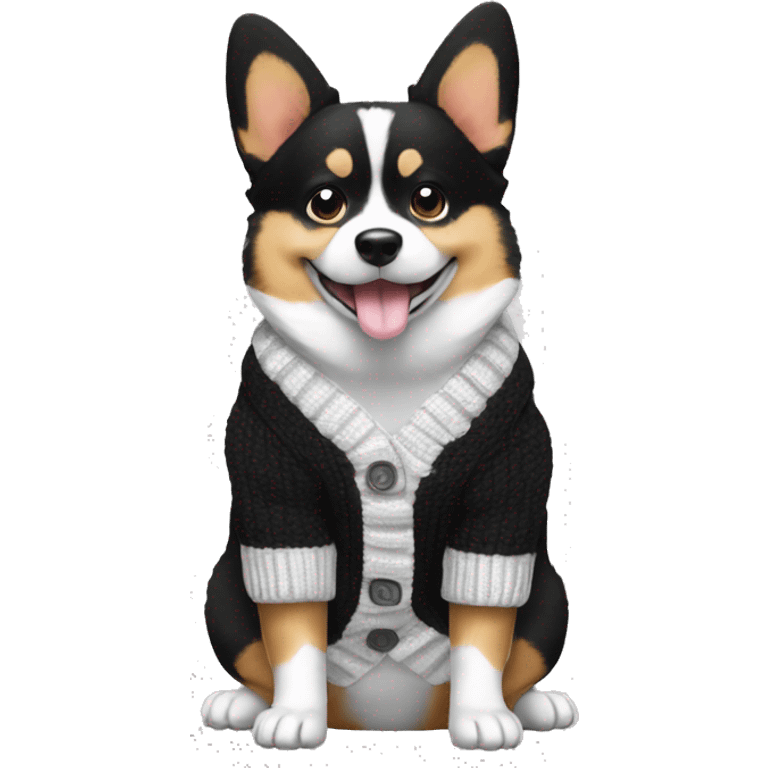 Black and white corgie cardigan with computer emoji