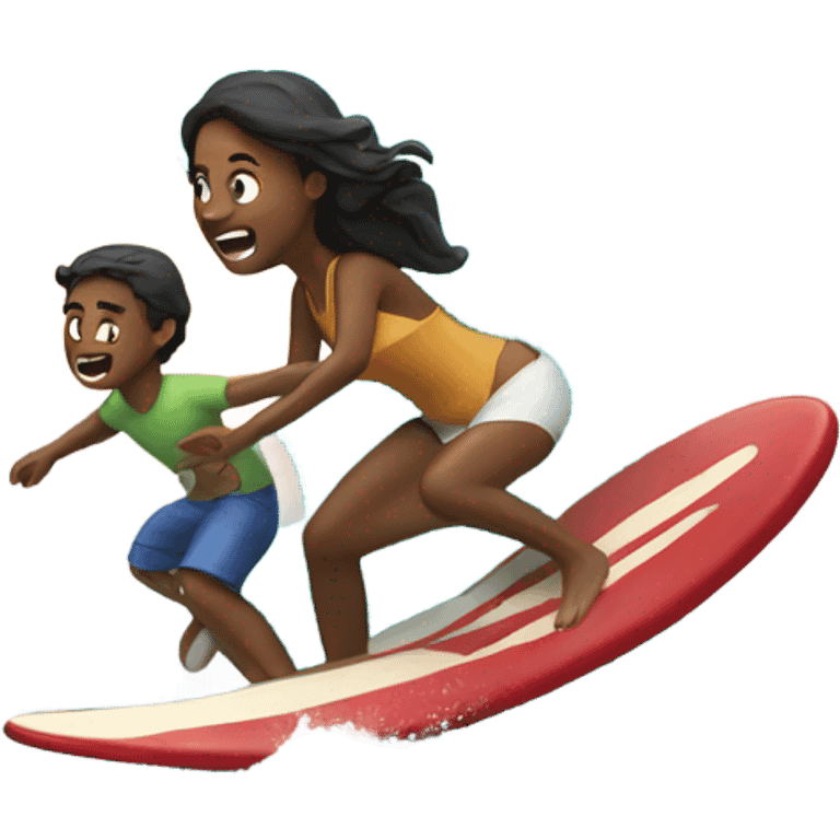 An emoji of one guy surfing and his girlfriend singing emoji