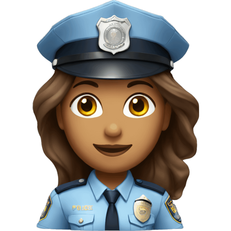 A police woman, brown skin., long hair, happy, with police hat emoji