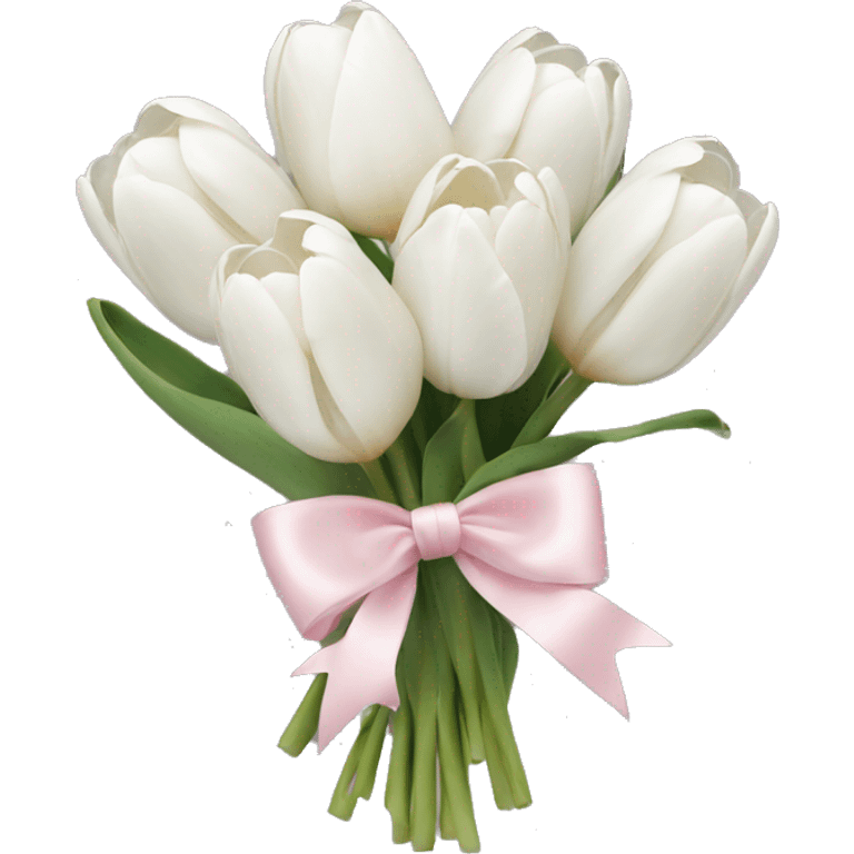 White tulips bouquet with light pink bow  emoji