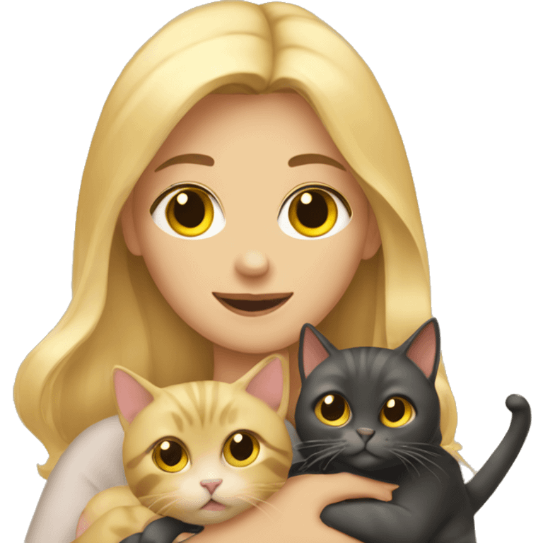 blonde girl holding 3 cats emoji