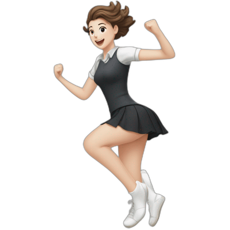 alistic-full-body-caucasian-curvy-beauty-jumping-short black-skirt-back-and-front-views-strong-wind-knickers-long-white-socks emoji