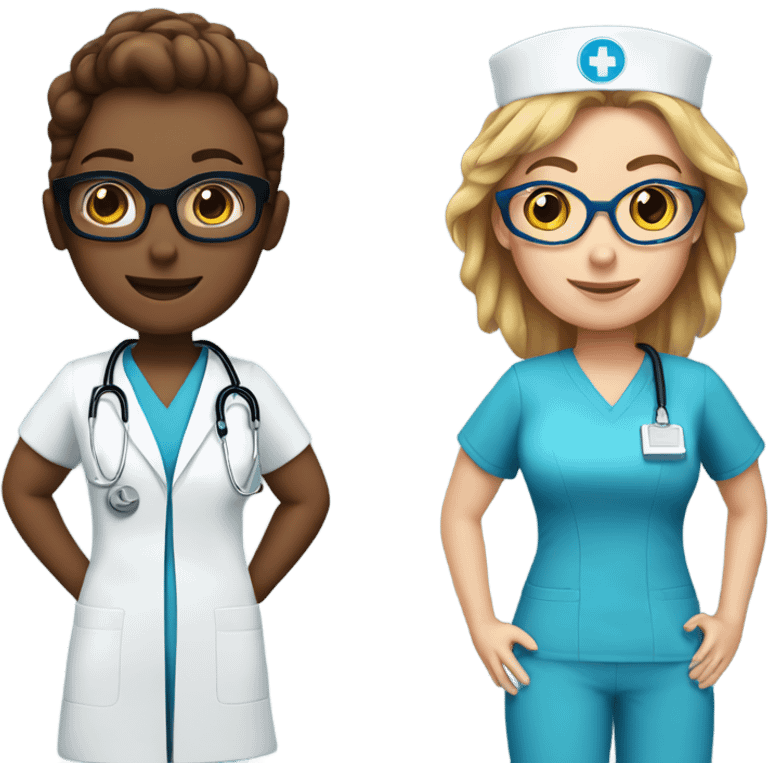 Nurse bffs in blue scrubs. One has glasses  emoji