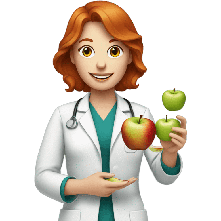 red hair nutritionist using glass with apple emoji