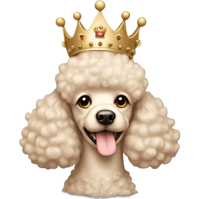 Face of a light beige poodle with a crown on her head emoji