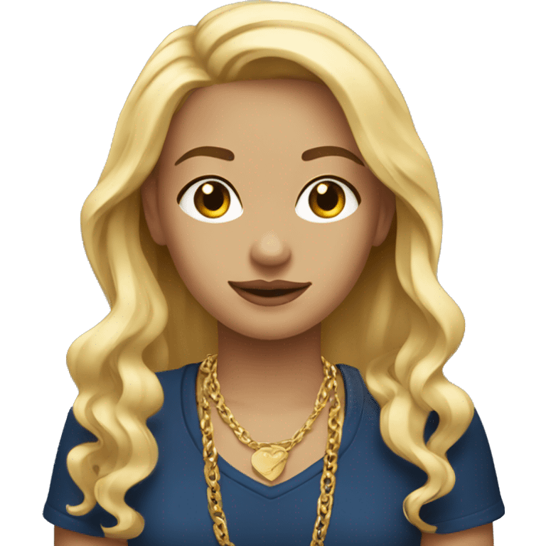 Blonde girl with a dark blue t-shirt and gold jewelry  emoji