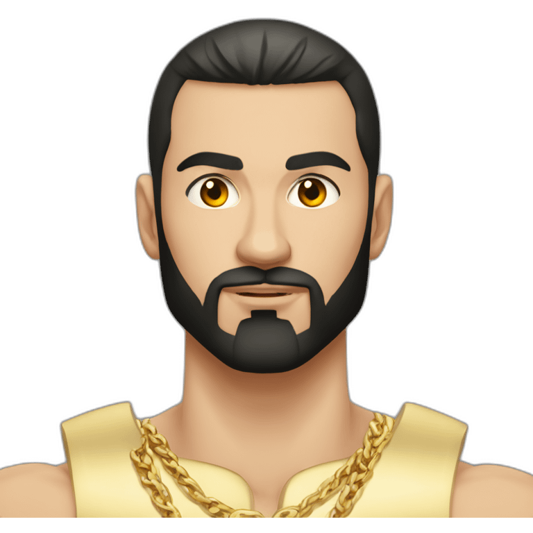 Russian muscular thug man aged 26 wearing gold chain with black hair and short beard emoji