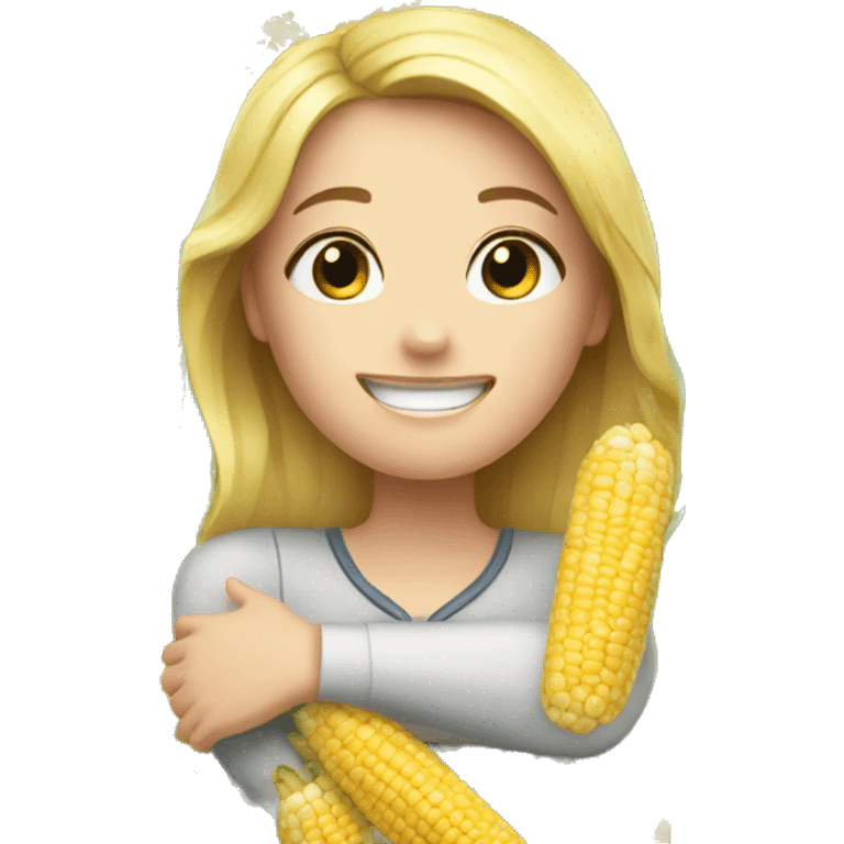 Happy white girl hugging corn emoji