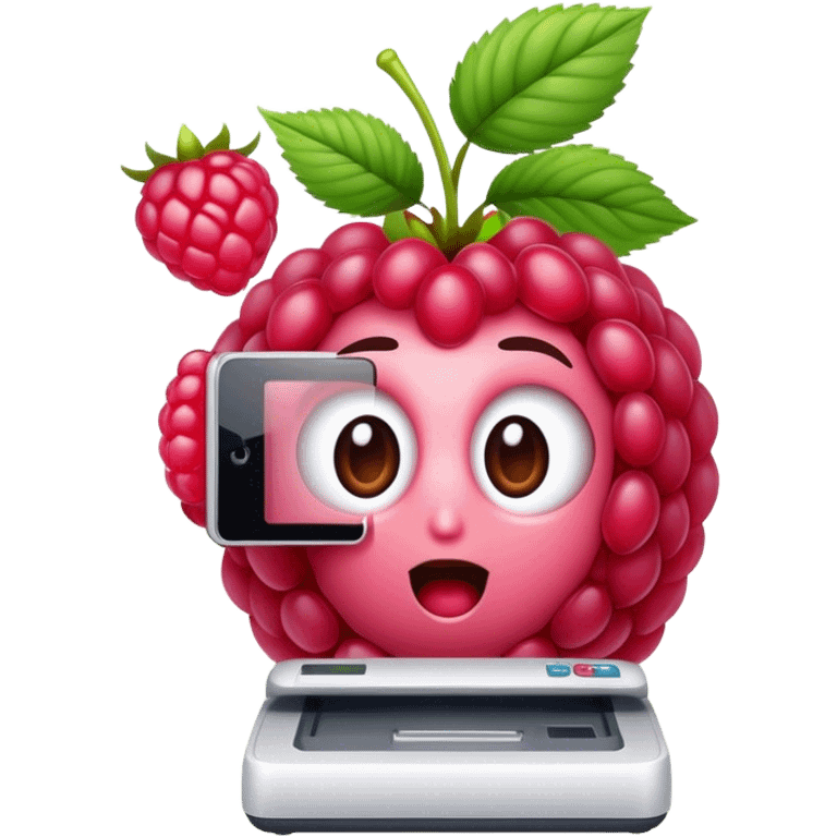 A raspberry holds the scanner emoji