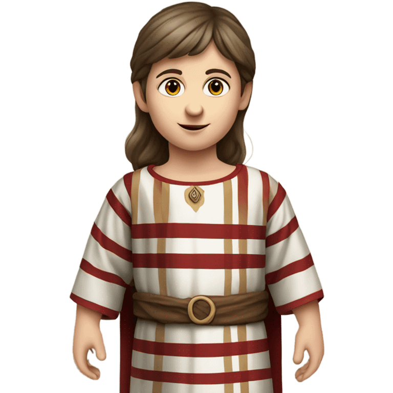 11th century european child with brown hair and tunic with horizontal red stripes emoji