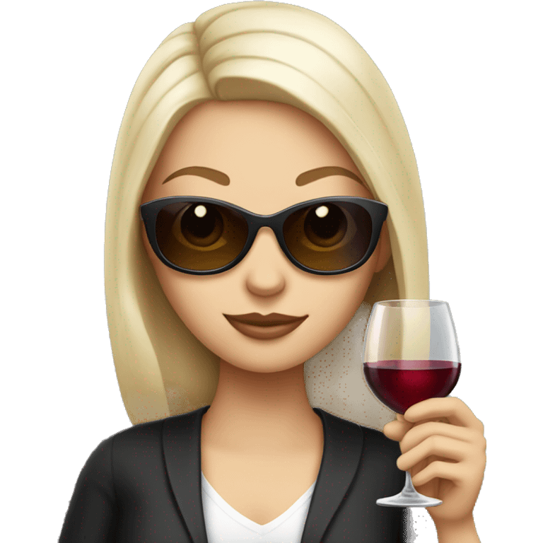 White girl wearing sunglasses holding one glass of wine  emoji