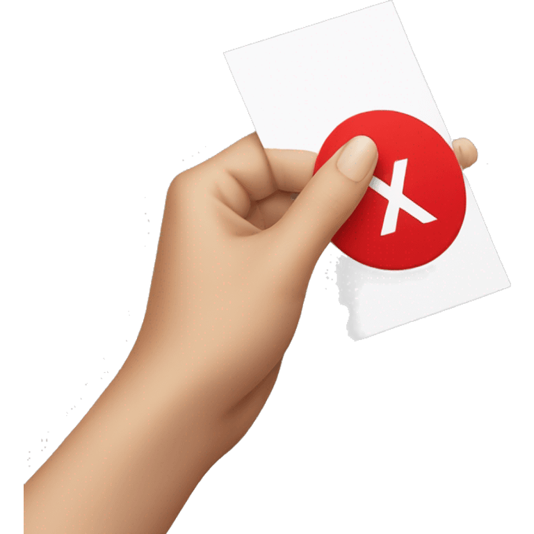 a yellow hand with no nail polish, holding a white card with a red percentage symbol in the middle emoji