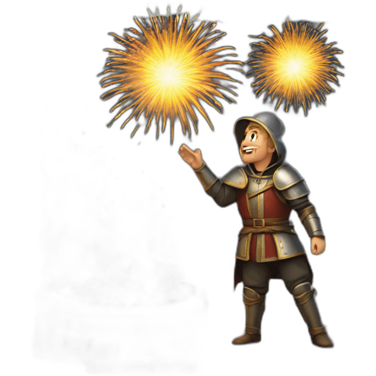 medieval Pyrotechnician seeing some fireworks go off in front of him emoji