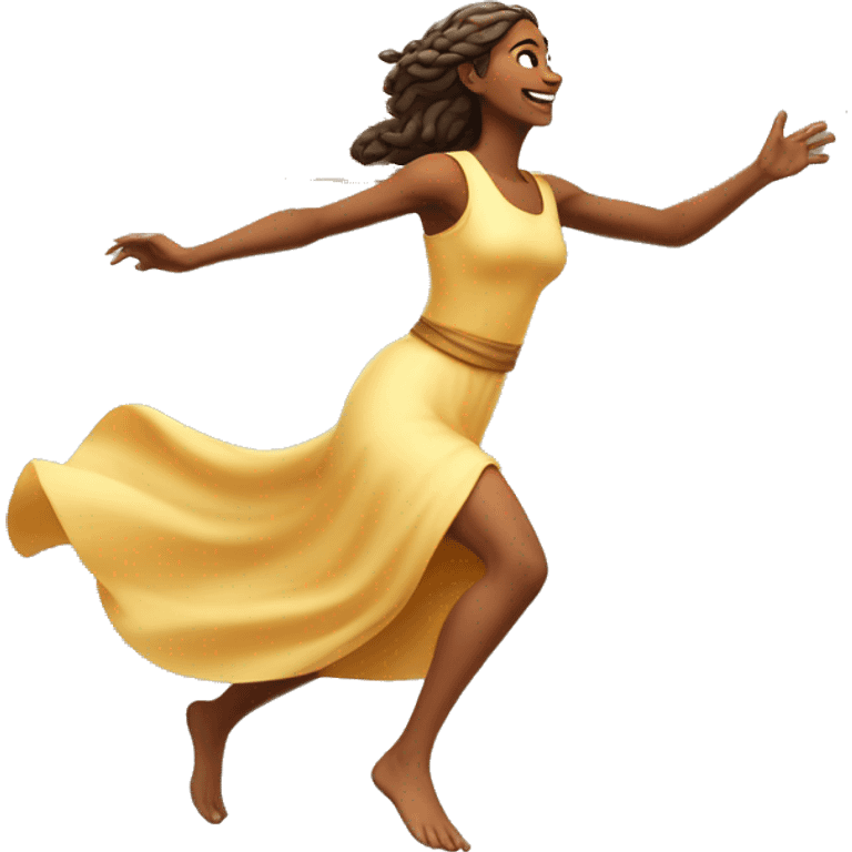 wheat harvest goddess, sprinting with large stride and arms outstretched emoji