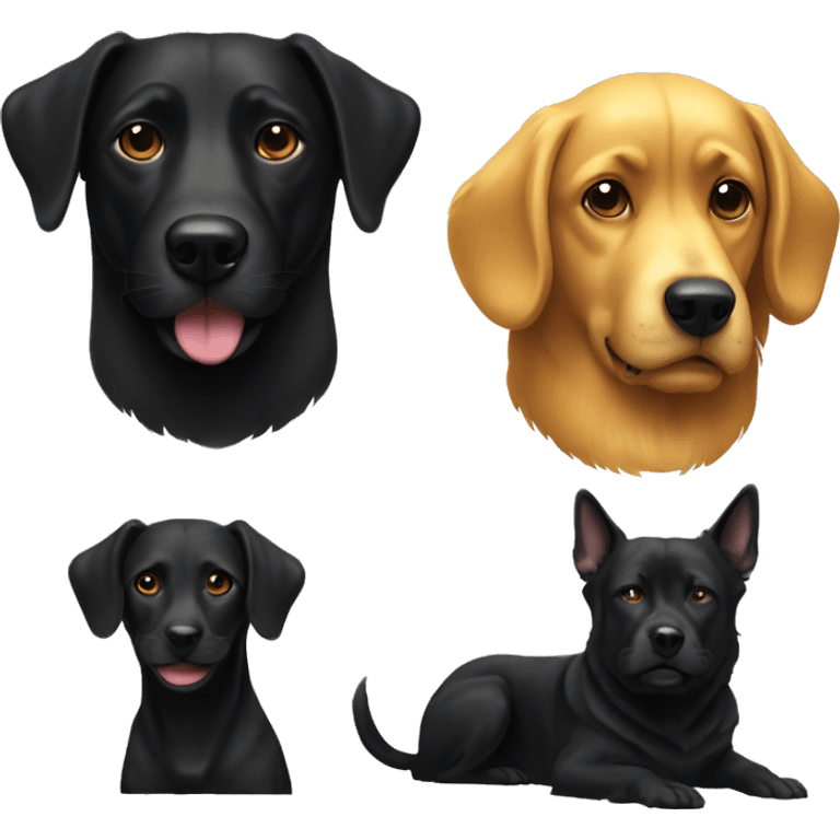 Medium black dog next to a big golden dog emoji