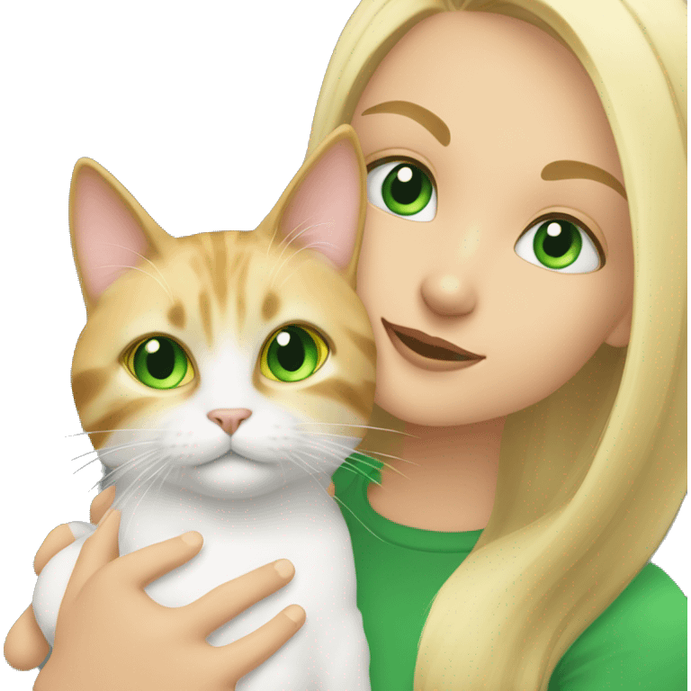 Sync cat with green eyes being held by pretty blonde girl  emoji