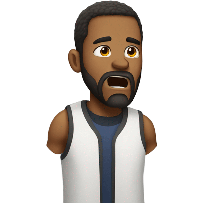 casual basketball look with beard, mad face, shutting his ears emoji