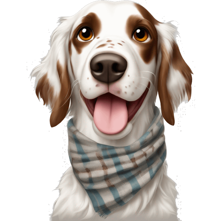 Happy White and Brown english setter with scarf  emoji