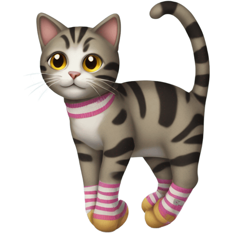 Cat wearing stripped socks emoji