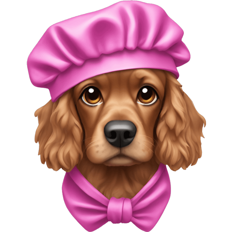 Cocker spaniel wearing shower cap emoji