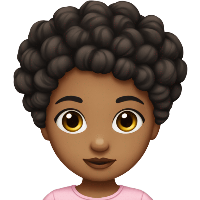 baby girl medium skin with black curly hair in a bun with lashes emoji