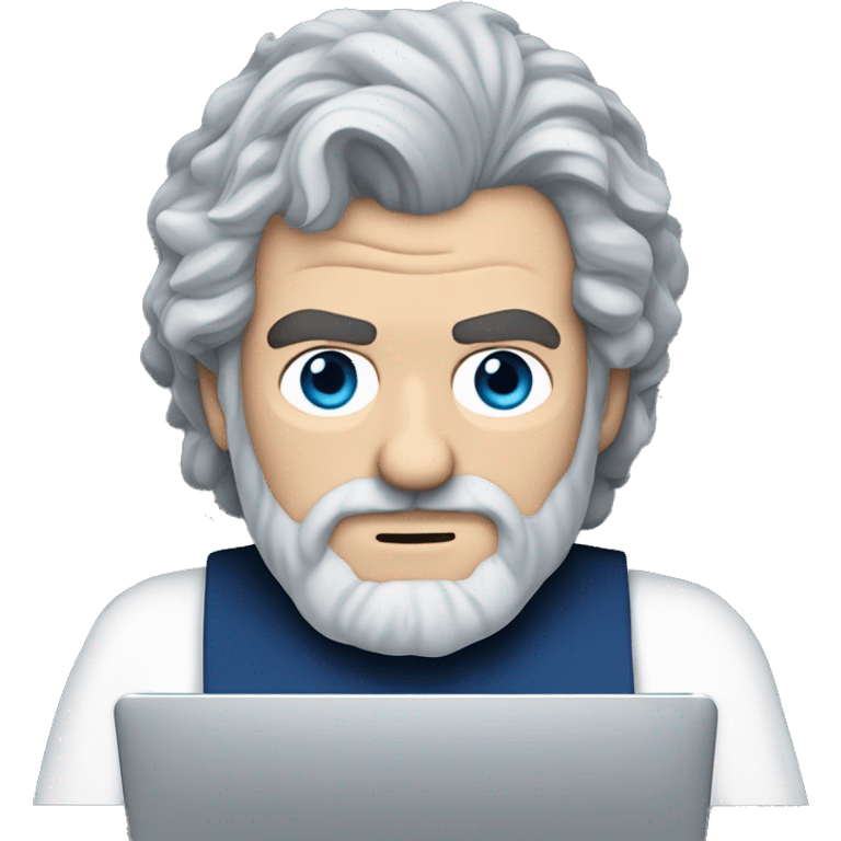 stanley kubrick grey hair long beard blue eye short hair head behind laptop emoji