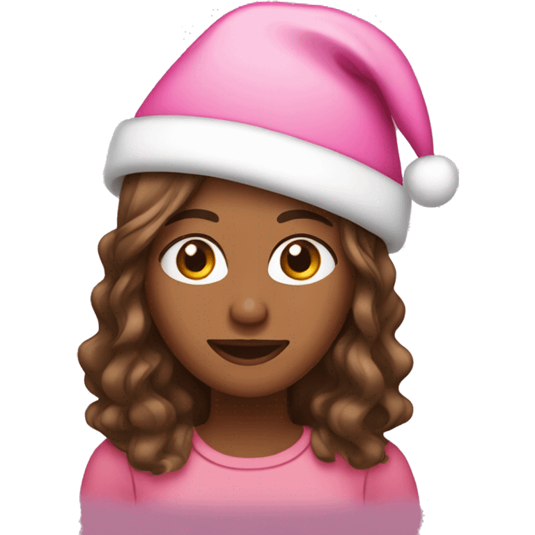 brown skinned woman with brown eyes and long hair in pink christmas hat  emoji