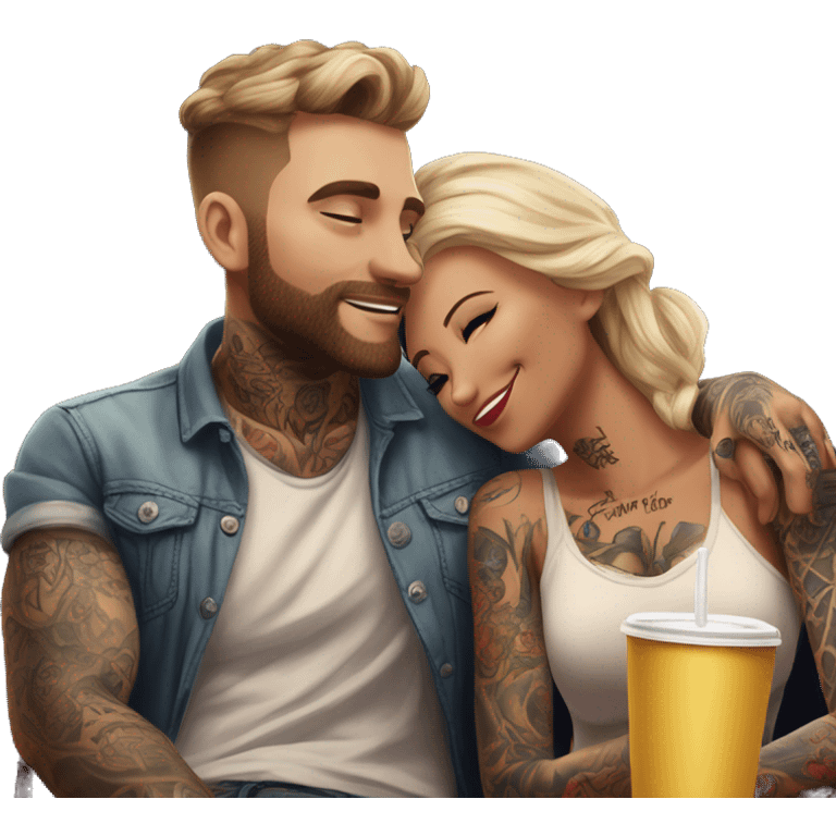 Romantic movie theater date for beautiful tattooed couple emoji