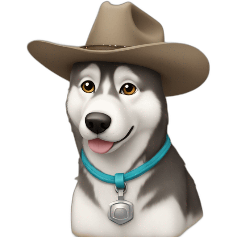 Dog husky with cowboy hat with text “kenough“ on it and bow emoji