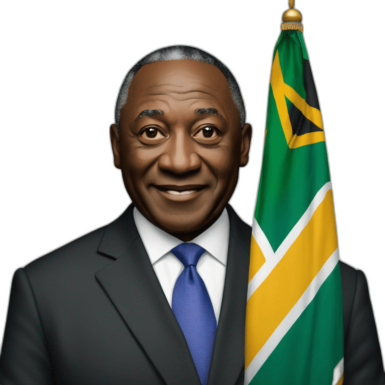 President Cyril Ramaphosa with the flag of South Africa behind him emoji