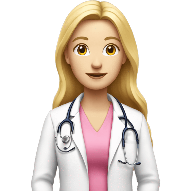 Long blonde hair doctor in pink undershirt white coat over pink stethoscope  emoji