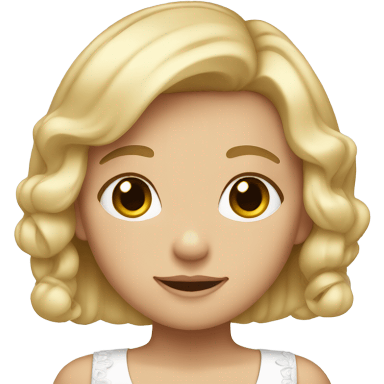 A short girl with short blonde hair and a white bow emoji