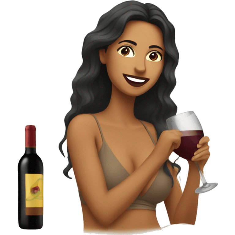 Tan Latina drinking wine on beach emoji