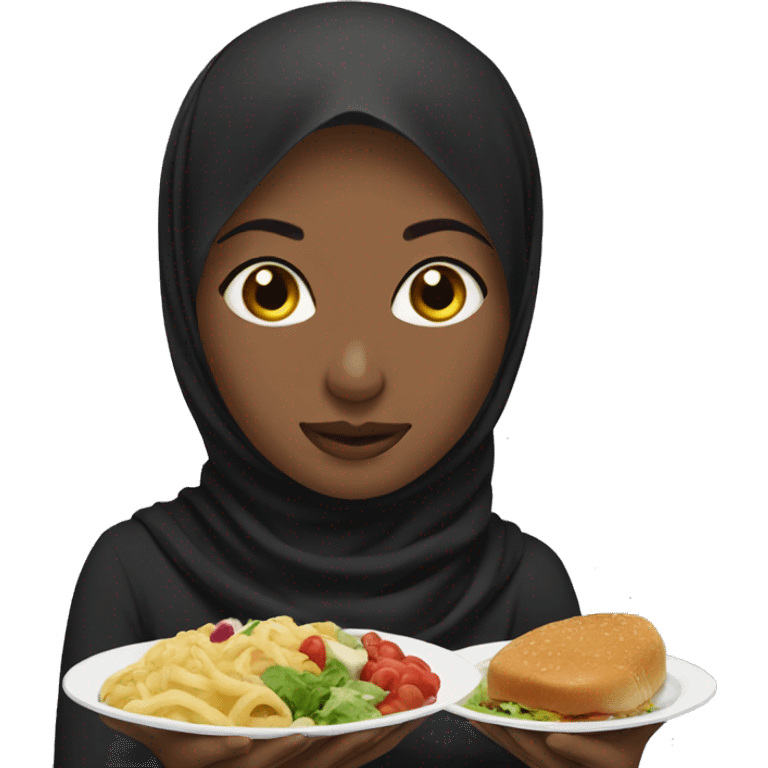 2 women, black,hijabi, eating food emoji