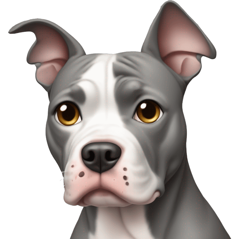 Pitbull gray and white, pointy ears emoji