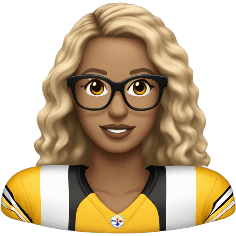 steelers nfl jersey beyonce with blonde brown hair freckles and light colored glasses emoji