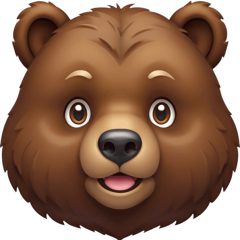 Cinematic Cute Grizzly Bear Portrait Emoji, Head tilted playfully and inquisitively, featuring a dense, rugged deep brown fur with a gentle, curious expression in round, sparkling eyes, Simplified yet irresistibly adorable features, highly detailed, glowing with a warm, friendly glow, high shine, affectionate and surprisingly gentle, stylized with a touch of wild whimsy, bright and endearing, soft glowing outline, capturing the essence of a mischievous yet loving bear, so playful it feels like it could amble out of the screen and into your arms! emoji