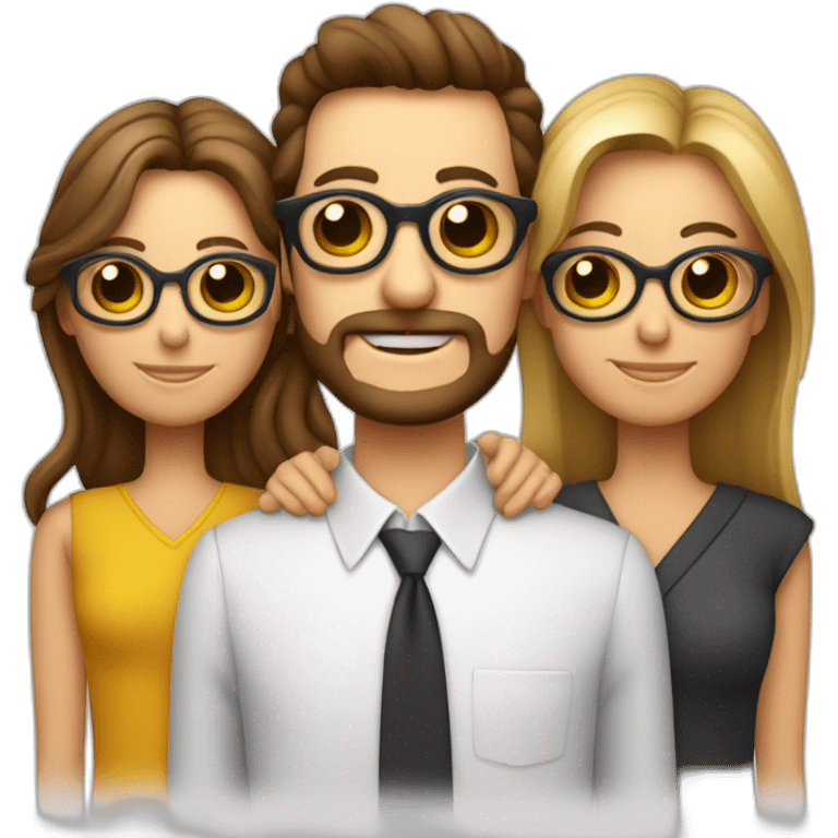 Familia de padre castaño y con gafas, madre con rizos, hijo rubio hijo moreno emoji