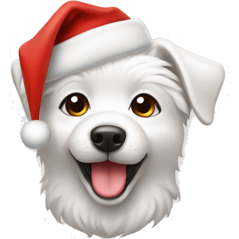 a white cute dog with santa’s hat emoji