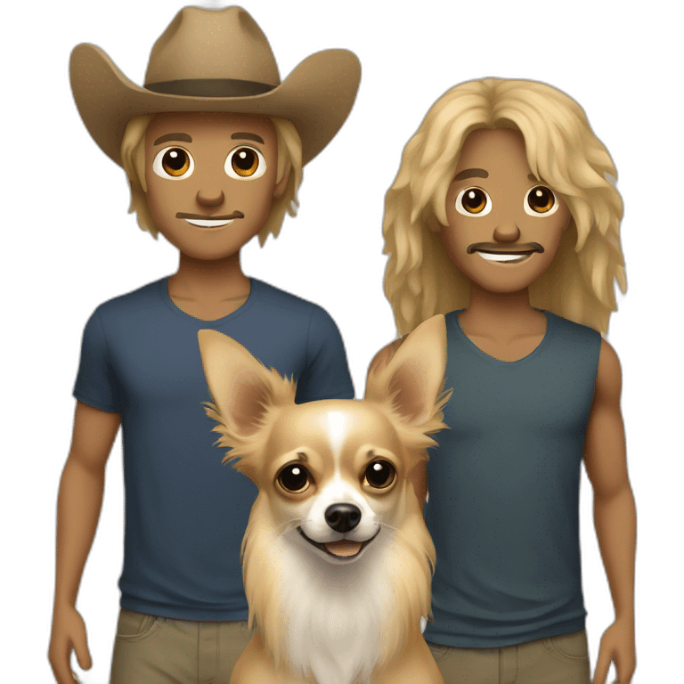 Long hair sand chihuahua and two men emoji