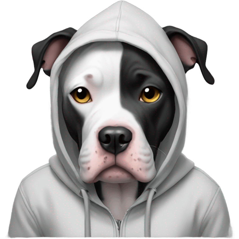 Black white pitbull is sad and wear a hoodie emoji