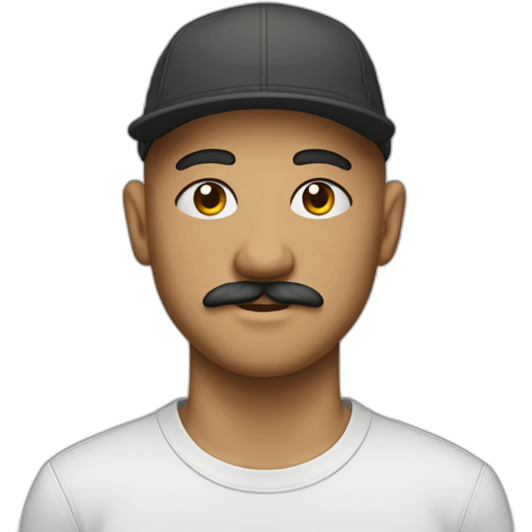 shaved head in five-panel cap with mustache emoji