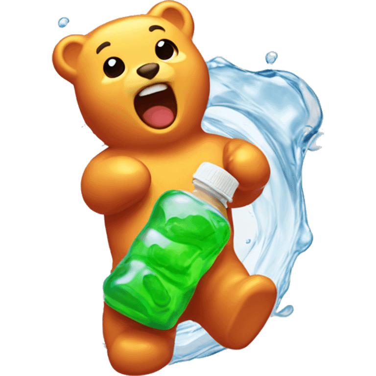 Gummy bear dropping in a water bottle emoji