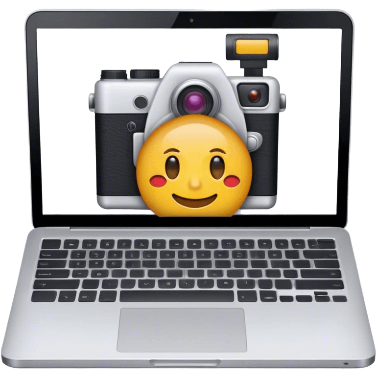 Create an emoji of blogging. The design should feature an open laptop or tablet with a visible blog post on the screen, showing text. Add a photo or video camera to symbolize multimedia content creation. Use modern, professional colors. No smiles. Make the background transparent. emoji