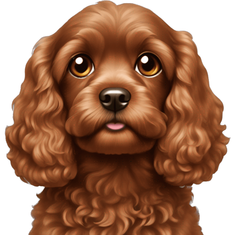 Very Dark copper tone Cavapoo with cute puppy eyes emoji