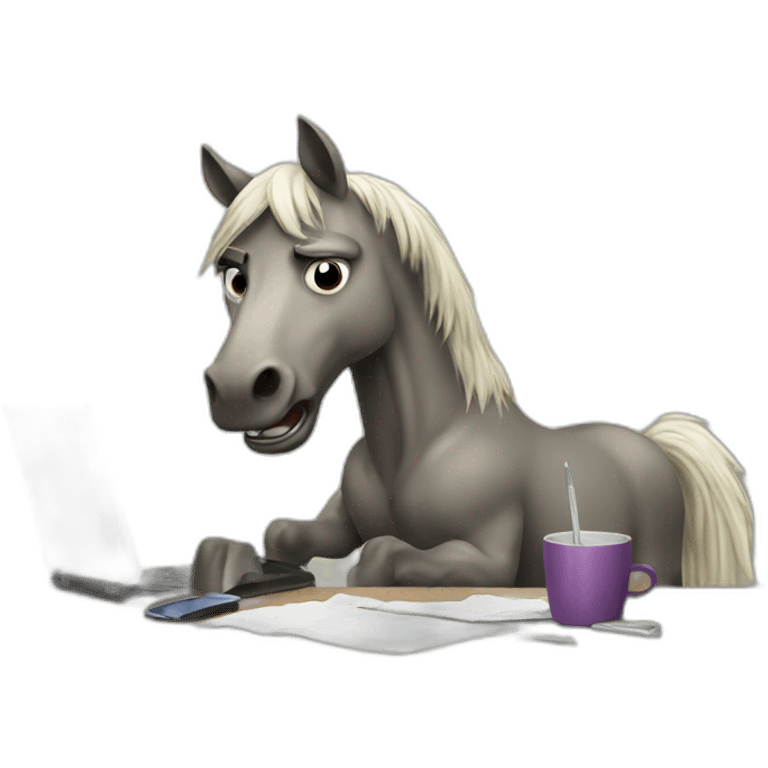 angry horse talkin on phone on a desk emoji